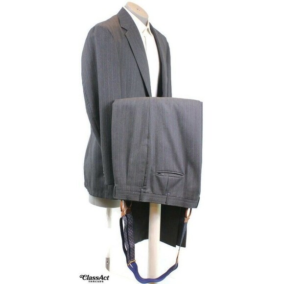 Greystone LTD Men's 2 Pc Suit Gray Striped 2 Btn 44L Pleated Fronts 38" Waist - Picture 2 of 9